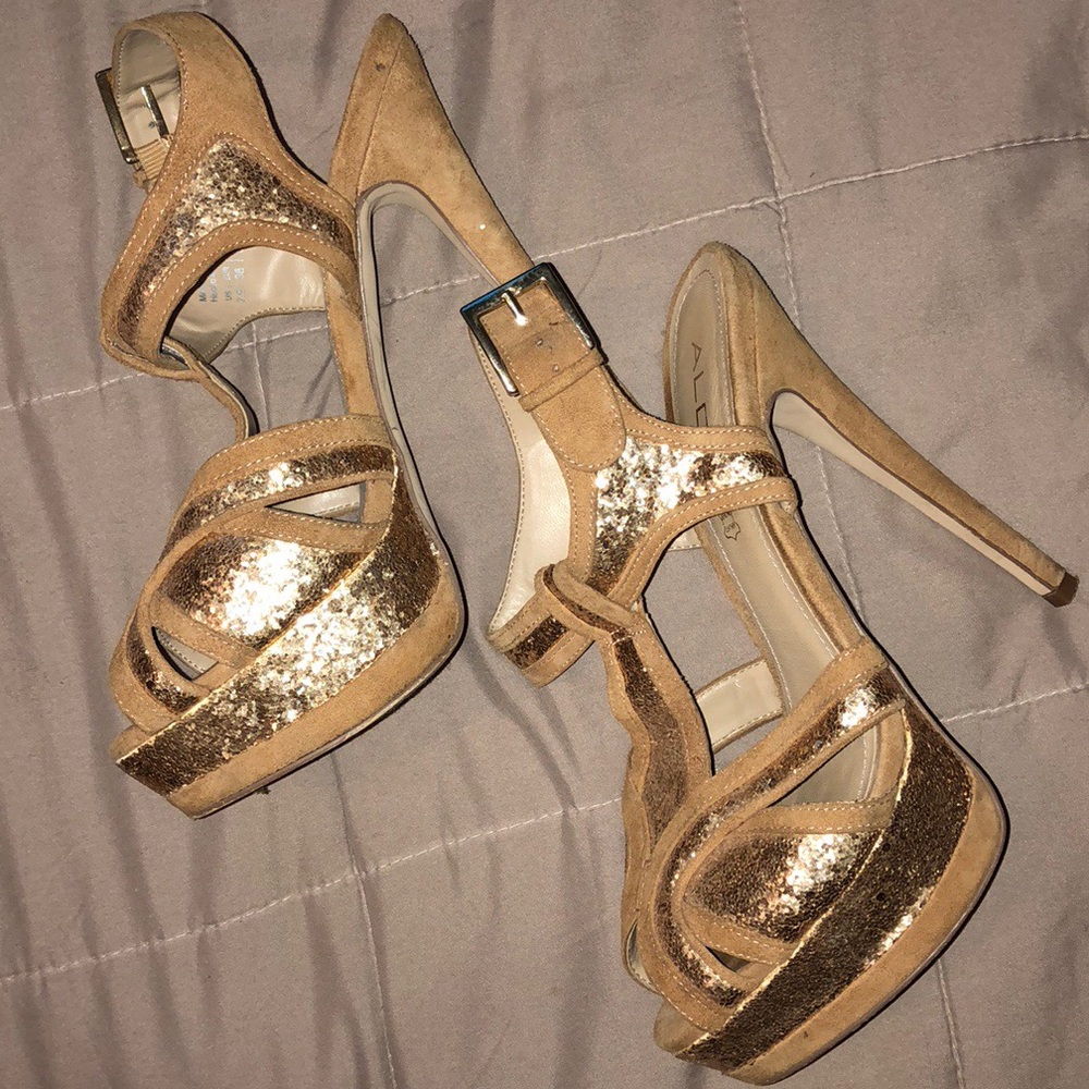Platform high heels sequins peep toe